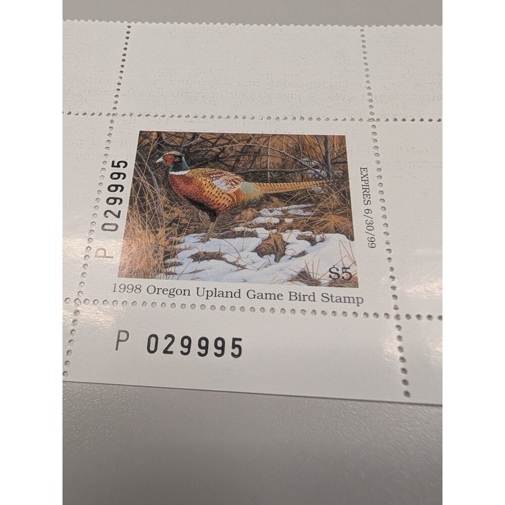 1998 OREGON UPLAND GAME BIRD STAMP - PHEASANT collectable duck stamp